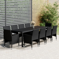 vidaXL 11 részes fekete polyrattan kerti étkezőgarnitúra kerti bútor