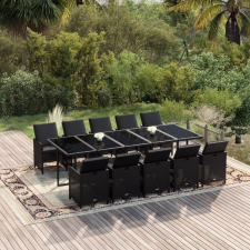 vidaXL 11 részes fekete polyrattan kerti étkezőgarnitúra párnákkal kerti bútor