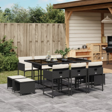 vidaXL 11 részes fekete polyrattan kerti étkezőgarnitúra párnákkal kerti bútor