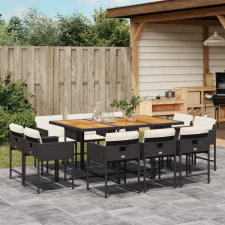 vidaXL 11 részes fekete polyrattan kerti étkezőgarnitúra párnákkal kerti bútor