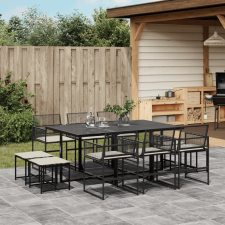 vidaXL 11 részes fekete polyrattan kerti étkezőgarnitúra párnákkal kerti bútor