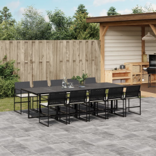 vidaXL 11 részes fekete polyrattan kerti étkezőgarnitúra párnákkal kerti bútor