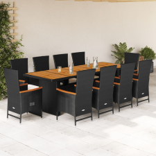 vidaXL 11 részes fekete polyrattan kerti étkezőgarnitúra párnákkal kerti bútor