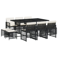 vidaXL 11 részes fekete polyrattan kerti étkezőgarnitúra párnákkal (3210786) kerti bútor