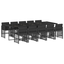 vidaXL 11 részes fekete polyrattan kerti étkezőgarnitúra párnákkal (3210931) kerti bútor