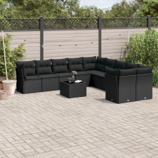 vidaXL 11 részes fekete polyrattan kerti ülőgarnitúra párnákkal kerti bútor