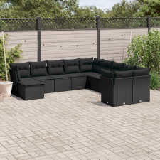vidaXL 11 részes fekete polyrattan kerti ülőgarnitúra párnákkal kerti bútor