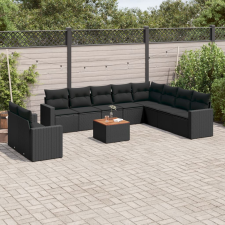 vidaXL 11 részes fekete polyrattan kerti ülőgarnitúra párnákkal kerti bútor