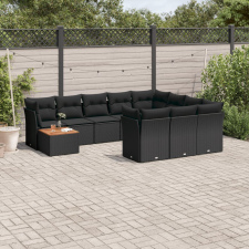 vidaXL 11 részes fekete polyrattan kerti ülőgarnitúra párnákkal kerti bútor