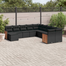vidaXL 11 részes fekete polyrattan kerti ülőgarnitúra párnákkal kerti bútor