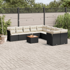 vidaXL 11 részes fekete polyrattan kerti ülőgarnitúra párnákkal kerti bútor