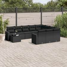 vidaXL 11 részes fekete polyrattan kerti ülőgarnitúra párnákkal kerti bútor