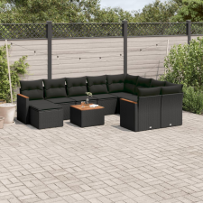 vidaXL 11 részes fekete polyrattan kerti ülőgarnitúra párnákkal kerti bútor