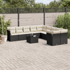 vidaXL 11 részes fekete polyrattan kerti ülőgarnitúra párnákkal kerti bútor