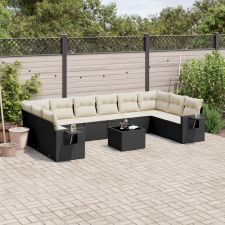 vidaXL 11 részes fekete polyrattan kerti ülőgarnitúra párnákkal kerti bútor