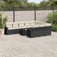vidaXL 11 részes fekete polyrattan kerti ülőgarnitúra párnákkal kerti bútor