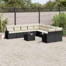 vidaXL 11 részes fekete polyrattan kerti ülőgarnitúra párnákkal kerti bútor