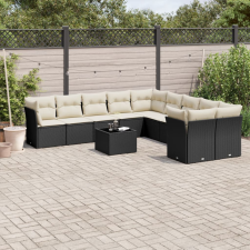 vidaXL 11 részes fekete polyrattan kerti ülőgarnitúra párnákkal kerti bútor