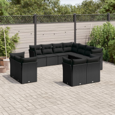 vidaXL 11 részes fekete polyrattan kerti ülőgarnitúra párnákkal kerti bútor