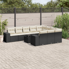 vidaXL 11 részes fekete polyrattan kerti ülőgarnitúra párnákkal kerti bútor