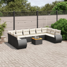 vidaXL 11 részes fekete polyrattan kerti ülőgarnitúra párnákkal kerti bútor