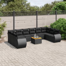 vidaXL 11 részes fekete polyrattan kerti ülőgarnitúra párnákkal kerti bútor