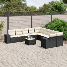 vidaXL 11 részes fekete polyrattan kerti ülőgarnitúra párnákkal kerti bútor