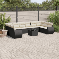 vidaXL 11 részes fekete polyrattan kerti ülőgarnitúra párnákkal kerti bútor