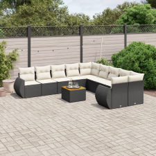 vidaXL 11 részes fekete polyrattan kerti ülőgarnitúra párnákkal kerti bútor