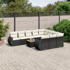 vidaXL 11 részes fekete polyrattan kerti ülőgarnitúra párnákkal kerti bútor