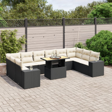 vidaXL 11 részes fekete polyrattan kerti ülőgarnitúra párnákkal kerti bútor