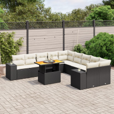 vidaXL 11 részes fekete polyrattan kerti ülőgarnitúra párnákkal kerti bútor