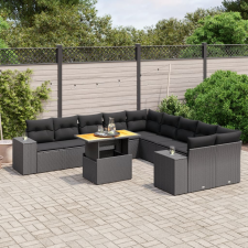 vidaXL 11 részes fekete polyrattan kerti ülőgarnitúra párnákkal kerti bútor