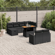 vidaXL 11 részes fekete polyrattan kerti ülőgarnitúra párnákkal kerti bútor