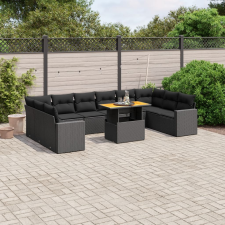 vidaXL 11 részes fekete polyrattan kerti ülőgarnitúra párnákkal kerti bútor