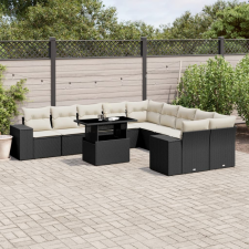 vidaXL 11 részes fekete polyrattan kerti ülőgarnitúra párnákkal kerti bútor