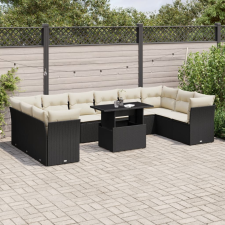 vidaXL 11 részes fekete polyrattan kerti ülőgarnitúra párnákkal kerti bútor