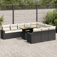 vidaXL 11 részes fekete polyrattan kerti ülőgarnitúra párnákkal kerti bútor