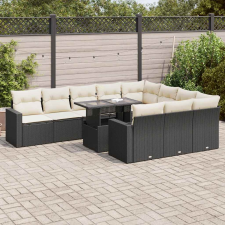 vidaXL 11 részes fekete polyrattan kerti ülőgarnitúra párnákkal kerti bútor