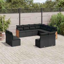 vidaXL 11 részes fekete polyrattan kerti ülőgarnitúra párnákkal kerti bútor