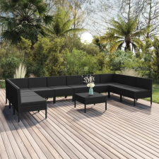 vidaXL 11 részes fekete polyrattan kerti ülőgarnitúra párnákkal kerti bútor