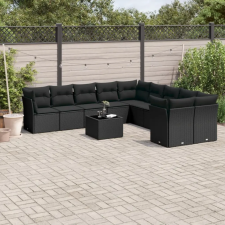 vidaXL 11 részes fekete polyrattan kerti ülőgarnitúra párnákkal kerti bútor
