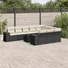 vidaXL 11 részes fekete polyrattan kerti ülőgarnitúra párnákkal kerti bútor