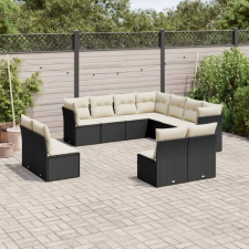 vidaXL 11 részes fekete polyrattan kerti ülőgarnitúra párnákkal kerti bútor
