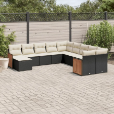 vidaXL 11 részes fekete polyrattan kerti ülőgarnitúra párnákkal kerti bútor