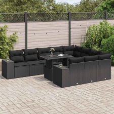 vidaXL 11 részes fekete polyrattan kerti ülőgarnitúra párnákkal kerti bútor