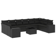 vidaXL 11 részes fekete polyrattan kerti ülőgarnitúra párnákkal (3223074) kerti bútor