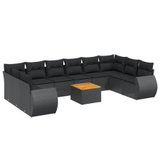 vidaXL 11 részes fekete polyrattan kerti ülőgarnitúra párnákkal (3225173) kerti bútor