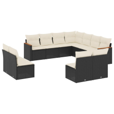vidaXL 11 részes fekete polyrattan kerti ülőgarnitúra párnákkal (3226084) kerti bútor