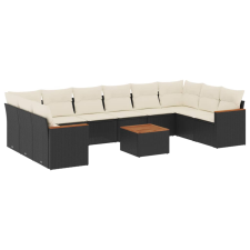 vidaXL 11 részes fekete polyrattan kerti ülőgarnitúra párnákkal (3226329) kerti bútor